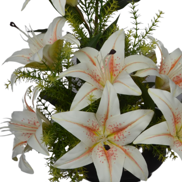 Artificial white tiger lily bouquet with lifelike petals and green stems