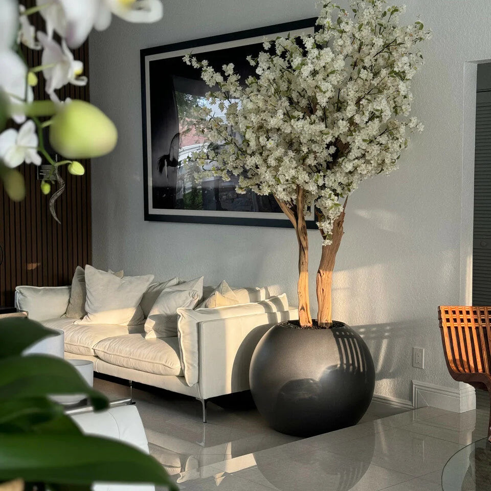 7 Ft Custom Cherry Blossom Tree – Signature Design for Matte Gun Metal Globe (Pot Not Included) – tropical accent for home or office decor