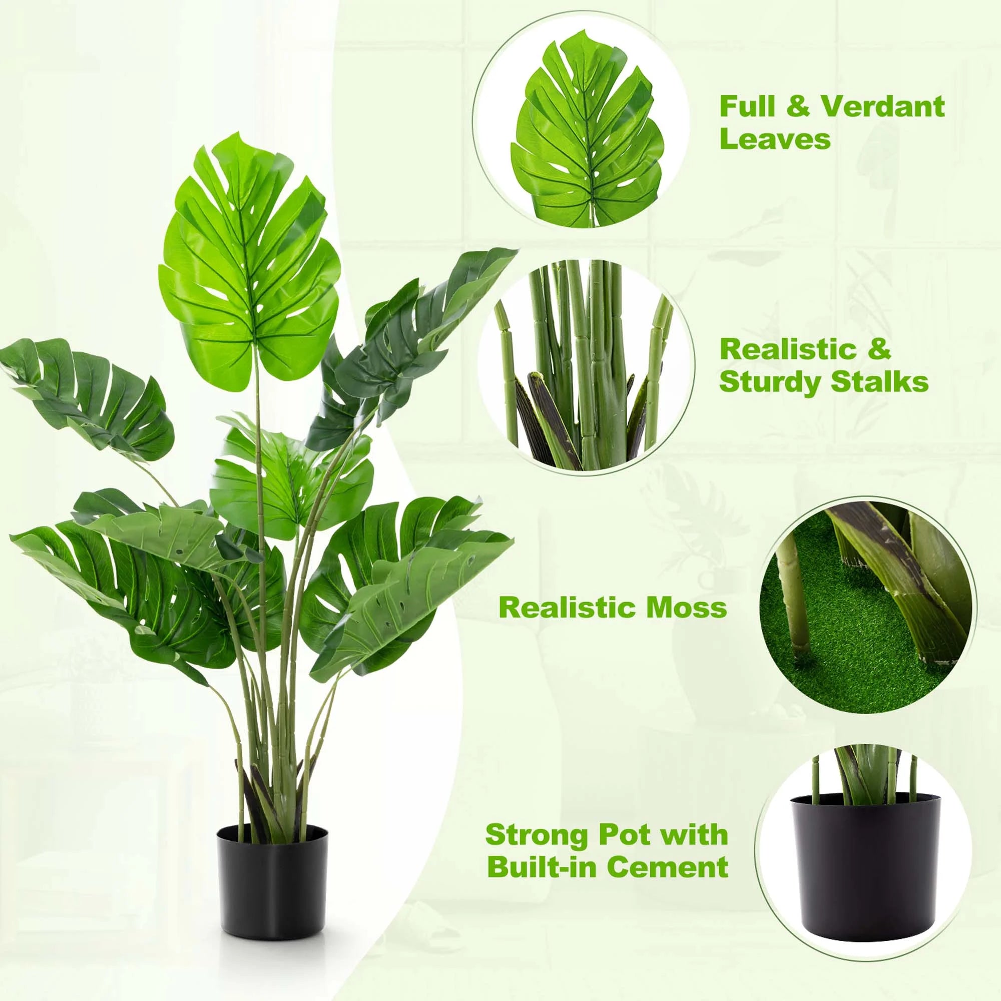 Maintenance-free Artificial Monstera Deliciosa with detailed leaves