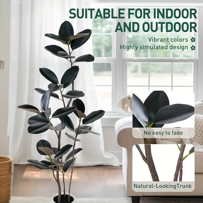 Realistic Artificial Rubber Tree with Vibrant Green Foliage