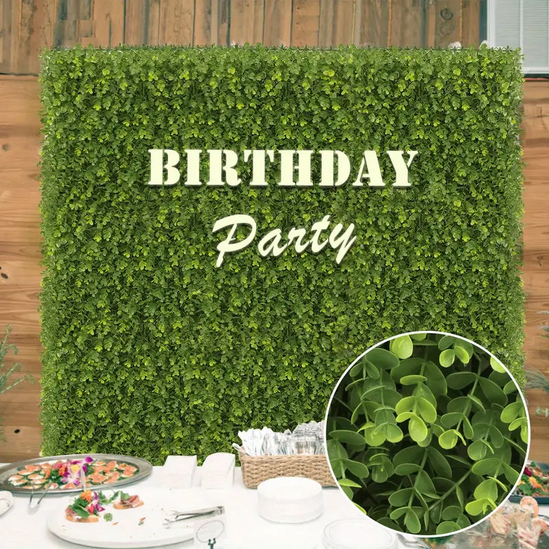 50x50 cm Artificial Eucalyptus Leaf Grass Mat – 60mm Faux Green Wall Panel for Patio, Playground, Lawn & Outdoor Event Décor