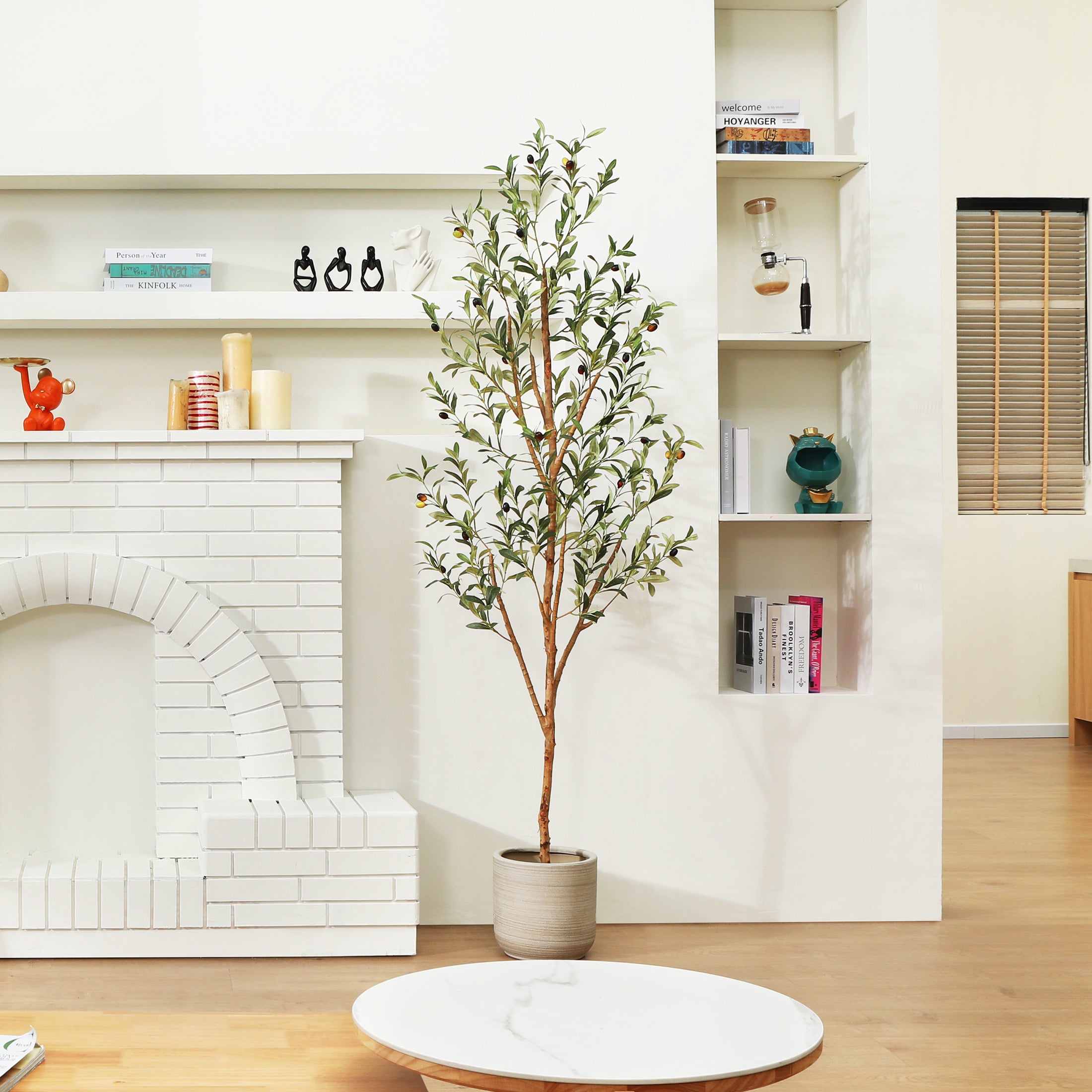 Beautiful artificial olive tree in a minimalist office setting