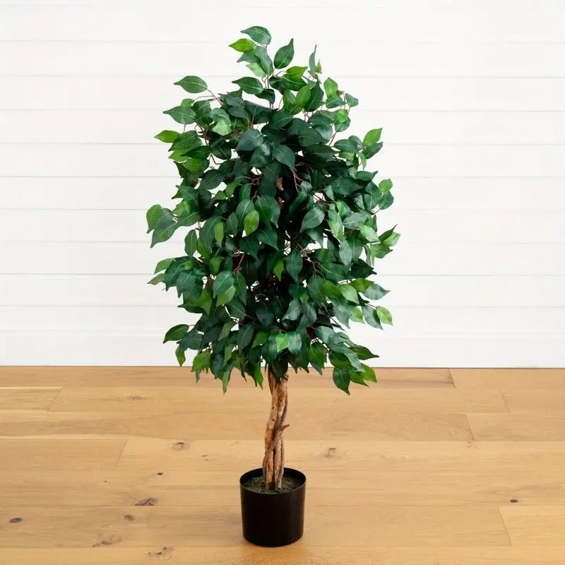 Lush Green Artificial Ficus Tree in Wood & Fabric Design