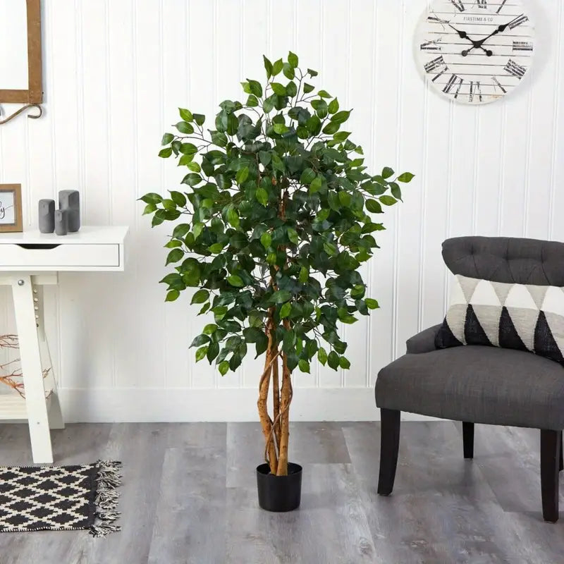 4ft Artificial Ficus Tree with Realistic Green Leaves