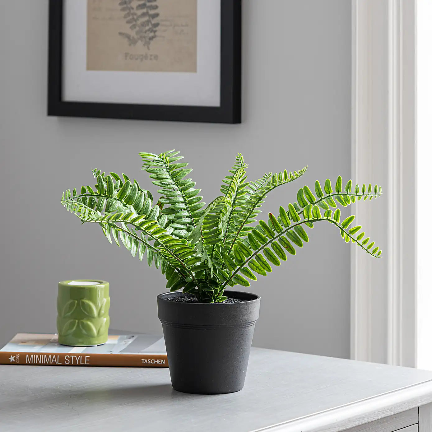 1 Ft Artificial Fern in Black Plant Pot – lifelike tropical plant alternative