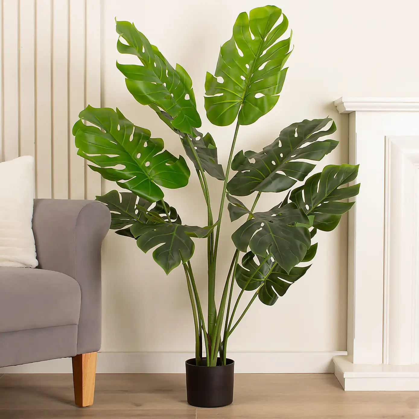 4 Ft Artificial Monstera Cheese Plant in Black Plastic Plant Pot – perfect for modern home decor