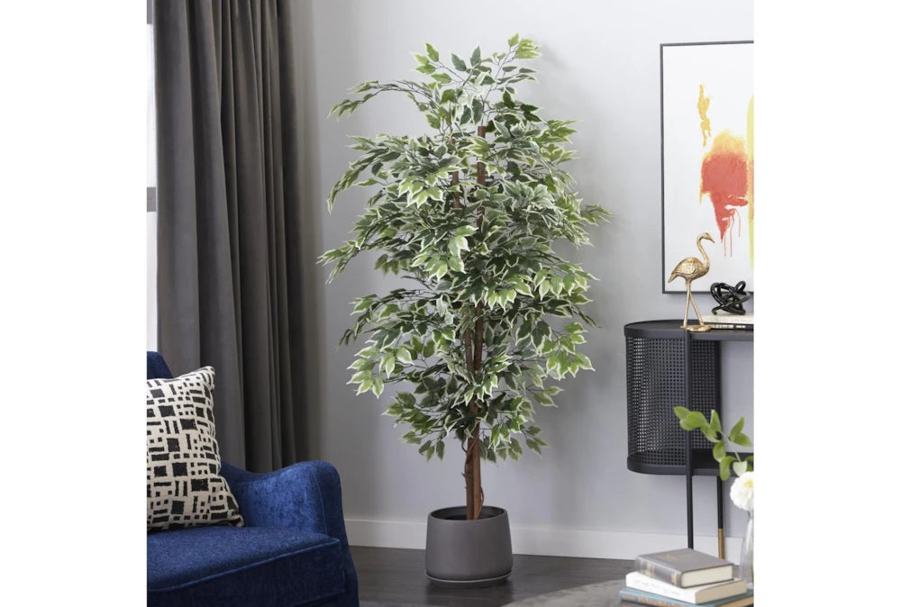 6ft Artificial Green Ficus Tree with Realistic Fabric Leaves