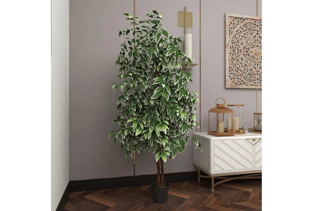 Lifelike Faux Ficus Tree with Wooden Trunk for Home & Office