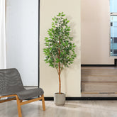 Faux Ficus tree adding elegance to a modern living room