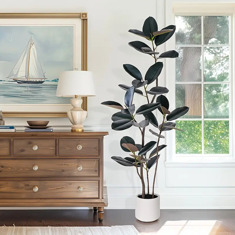 UV-Resistant Artificial Rubber Plant for Home & Office Decor