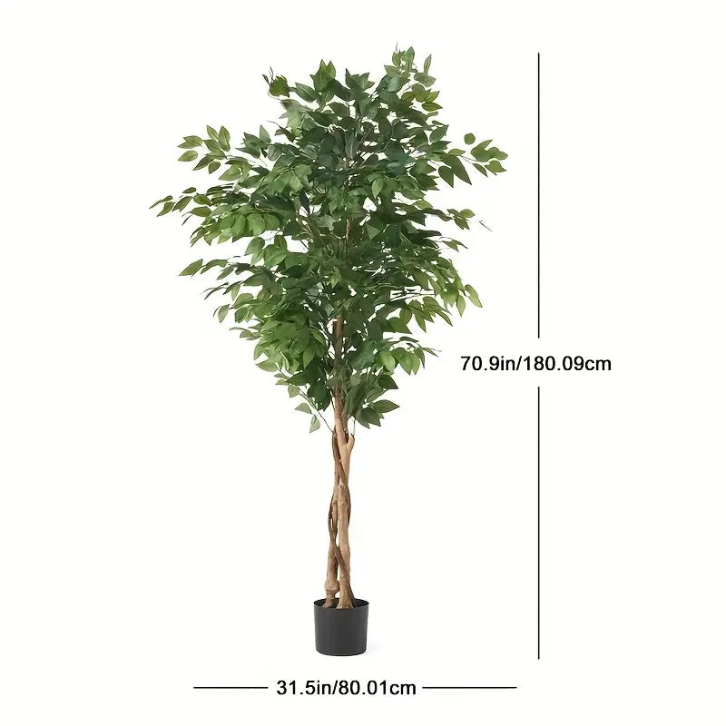 Real-Touch Faux Ficus Tree with Natural Wood-Textured Trunk