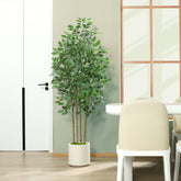 Realistic artificial faux ficus plant with lush green leaves.