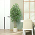 Realistic artificial faux ficus plant with lush green leaves.
