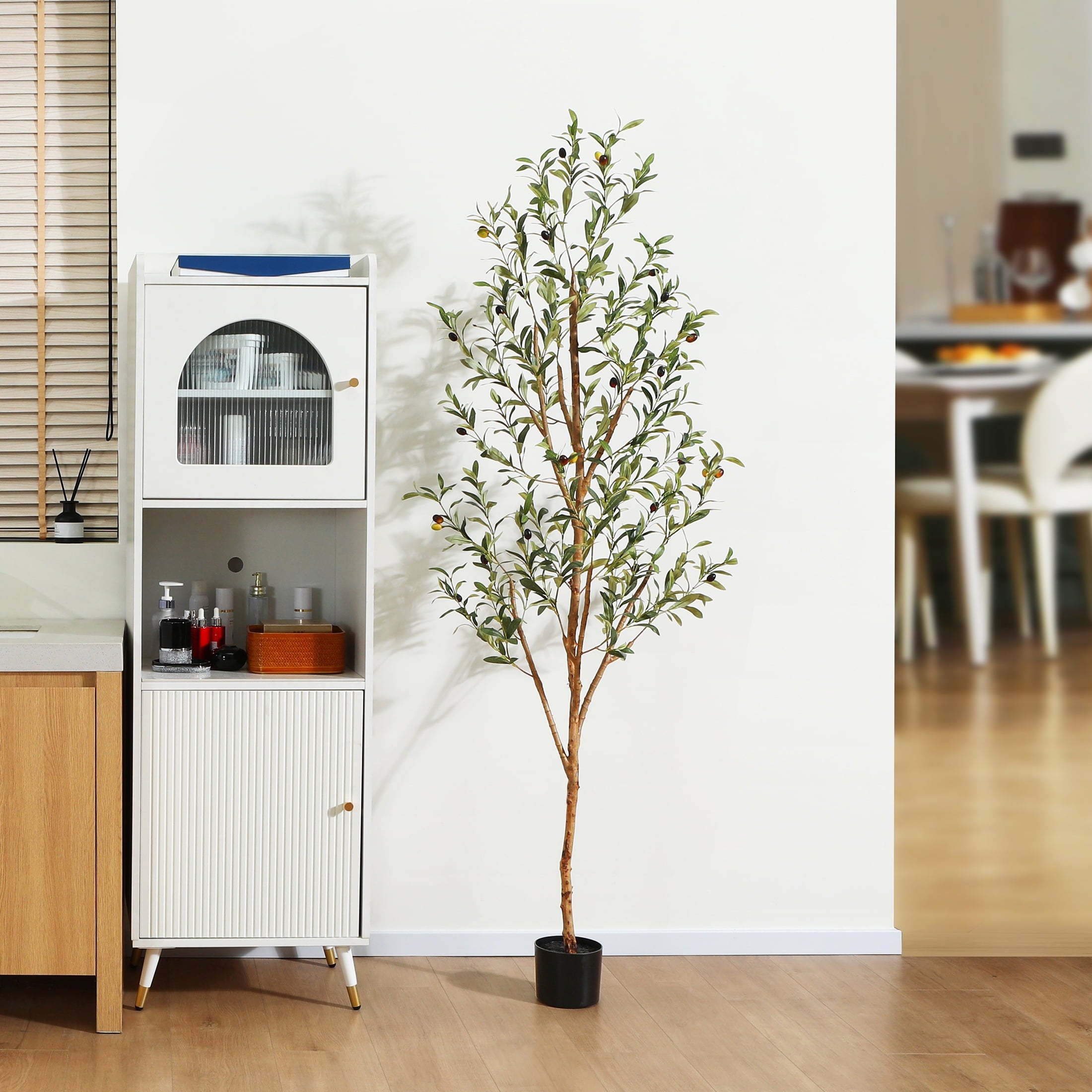 Lifelike 6ft Artificial Olive Plant with realistic green leaves and wooden trunk