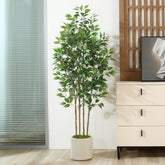 High-quality faux ficus plant adding greenery to a modern space.