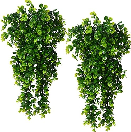 2 Pcs Artificial Hanging Eucalyptus Plants – UV Resistant Faux Greenery Vines for Outdoor & Indoor