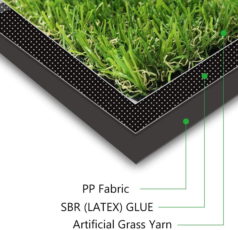 Artificial grass with labeled components on a white background