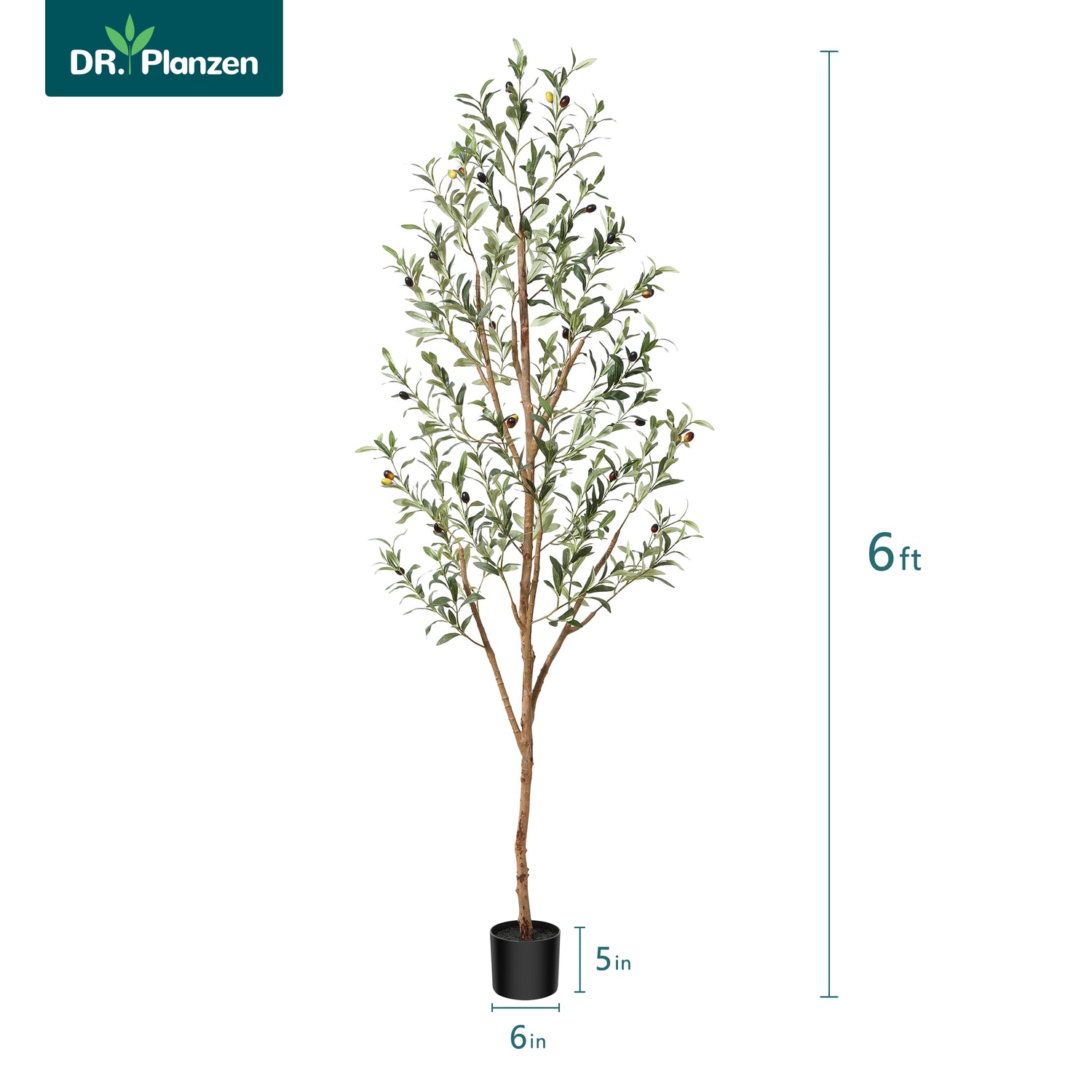 Faux olive plant with lush green leaves and sturdy wooden trunk, maintenance-free