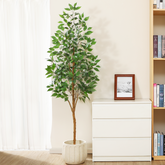 Low maintenance Artificial Ficus Tree in green, made of fabric and wood