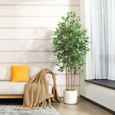 Lifelike faux ficus tree for home and office decor.
