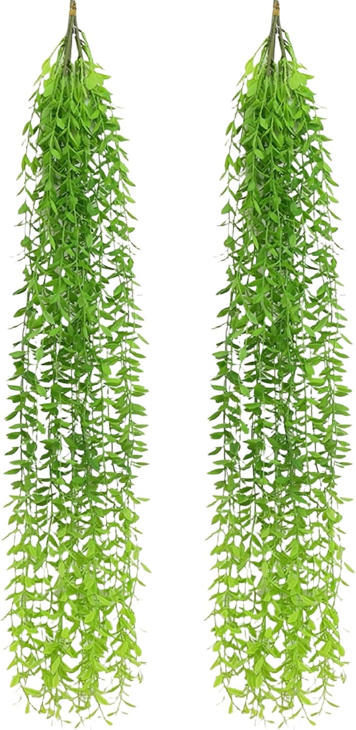 3.3 Ft (5-Pack) Artificial Hanging Willow Vines – Lush Green Faux Leaves for Indoor/Outdoor Decoration, Weddings & Photography (No Basket)