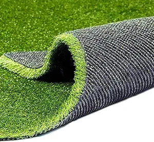 Roll of artificial grass with green and gray colors on a white background