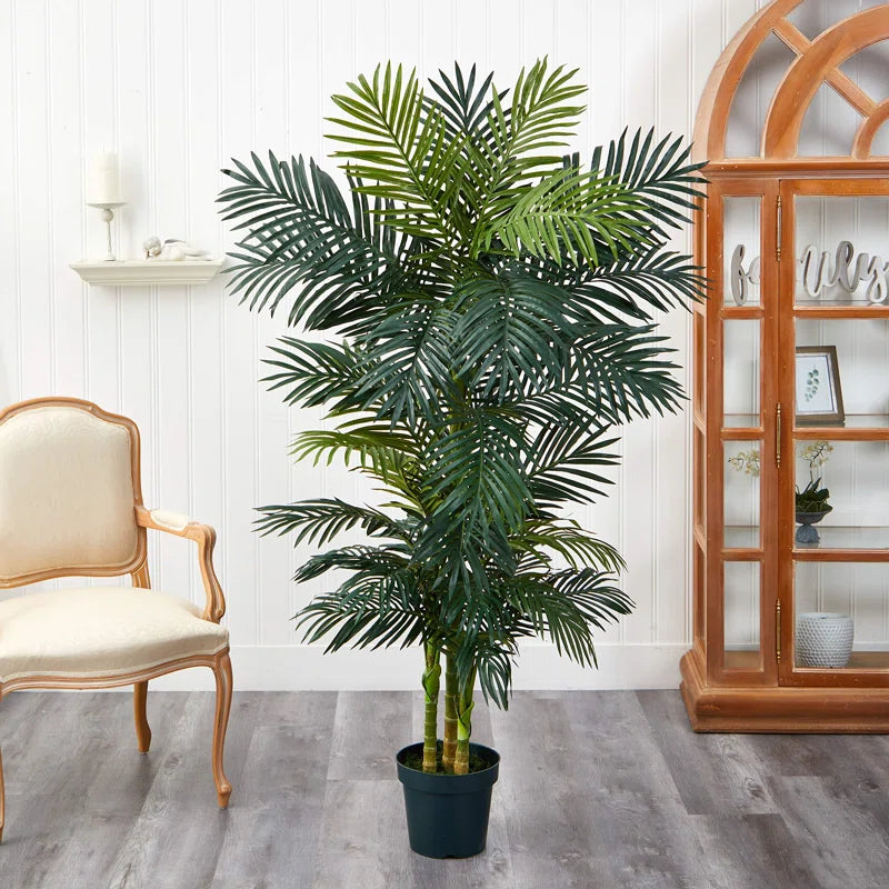 Realistic 6ft artificial palm tree with lush green fabric leaves