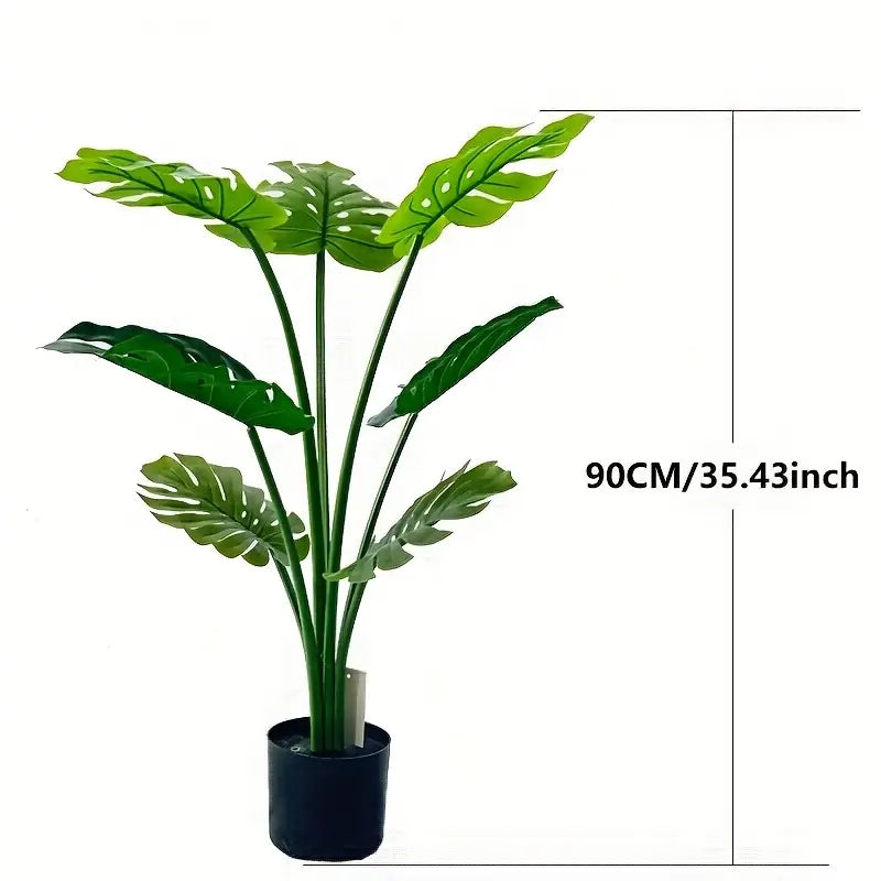 Lush Green Artificial Monstera-Inspired Foliage for Home & Office