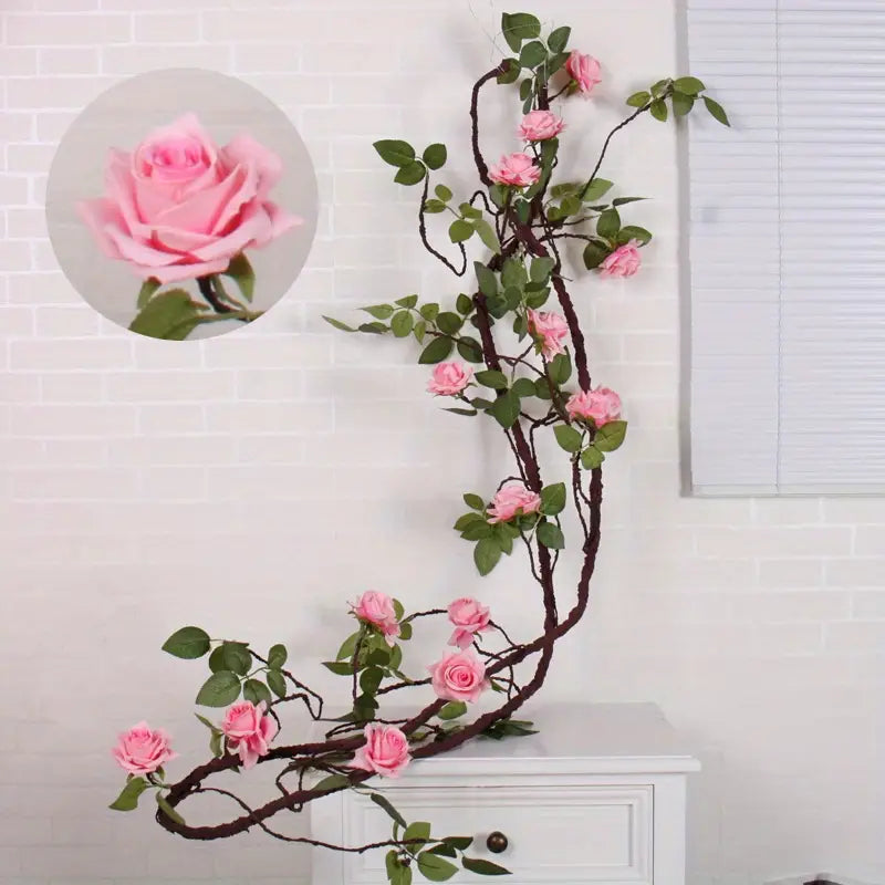 4 Ft Artificial Withered Rose Vine – Decorative Faux Tree Branch with Dry Leaves for Rustic Wedding & Event