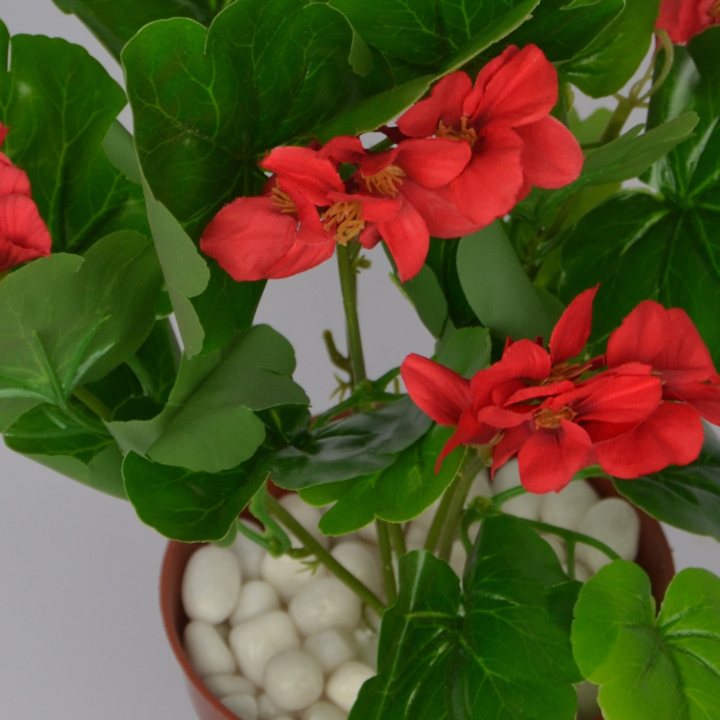 Stylish 1 Ft Red Geranium Bush Premium Decorative Green Bush – Realistic Touch for Modern Interiors – Shop Luxiplant featured in a modern interior setup.