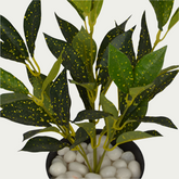 3 Ft Artificial Yellow Mini Croton Bush – Faux Green Plant set on a living room table