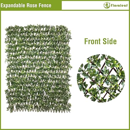 Artificial Ivy Expandable Trellis Fence – 1x2 Meter Stretchable Privacy Screen with Single-Sided Leaves for Garden, Yard & Outdoor Decor