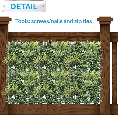 Artificial Greenery Wall Panels – 50x50 cm Faux Grass Backdrop with 3D Mixed Boxwood & Ivy | Privacy Screen for Indoor & Outdoor Décor | UV-Resistant Green Hedge for Bangalore Spaces