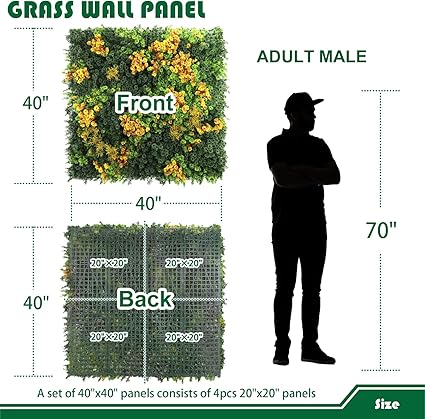 Artificial Grass Wall Panels – 100x100cm Faux Boxwood Greenery Backdrop | Decorative Hedge Panels for Outdoor Privacy Fence, Garden & Wedding Decor