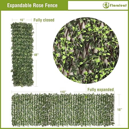 Artificial Ivy Expandable Trellis Fence – 1x2 Meter Stretchable Privacy Screen with Single-Sided Leaves for Garden, Yard & Outdoor Decor