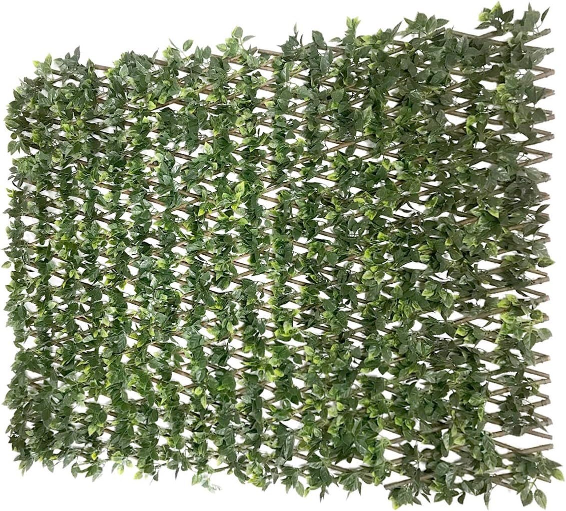 Artificial Ivy Expandable Trellis Fence – 1x2 Meter Stretchable Privacy Screen with Single-Sided Leaves for Garden, Yard & Outdoor Decor