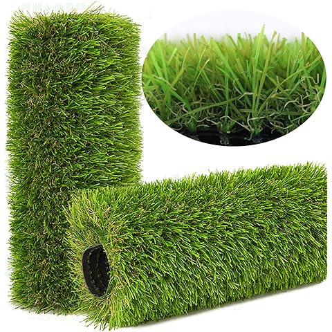 Roll of artificial grass with close-up inset on a white background