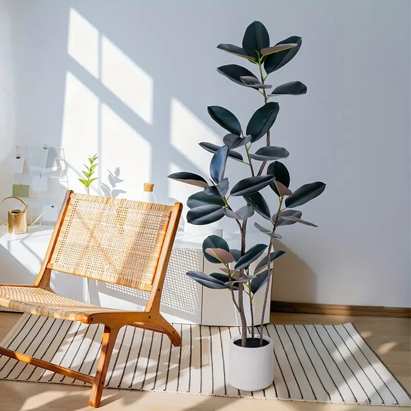 6ft Artificial Rubber Tree with Lifelike Soft-Touch Green Leaves