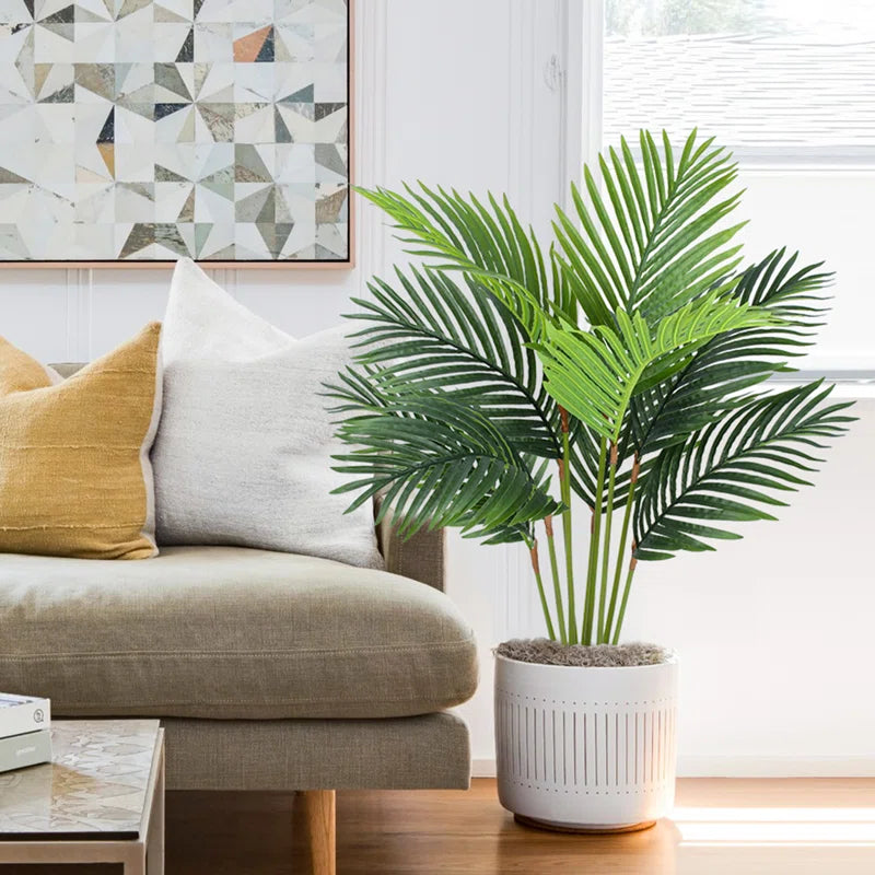 Realistic 4ft faux palm tree with lush green fabric leaves