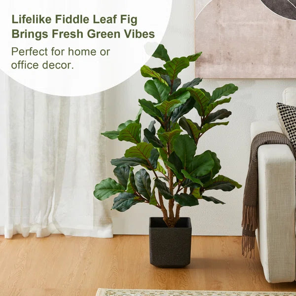 Elegant faux fiddle leaf fig tree with vibrant green leaves