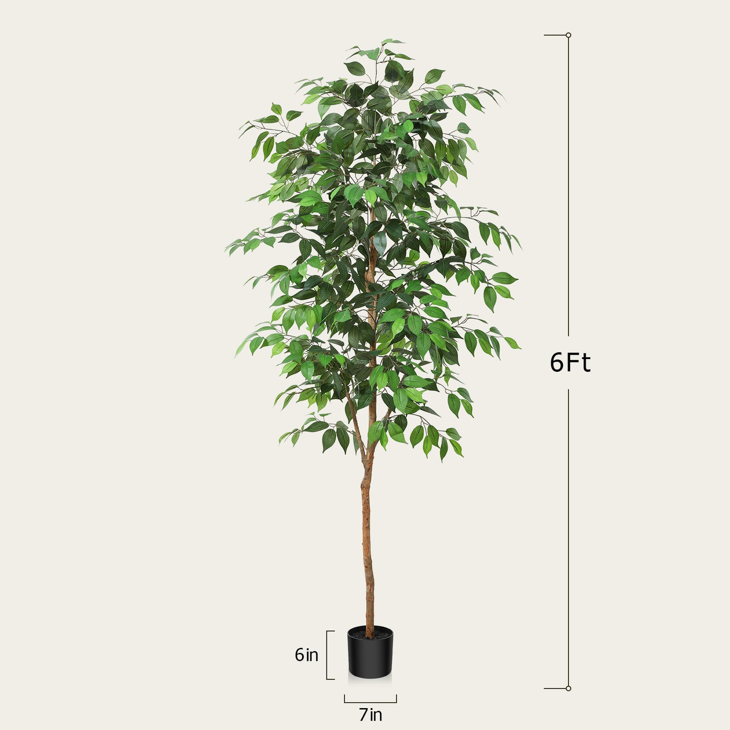 Decorative indoor tree with a natural look, made from fabric and wood