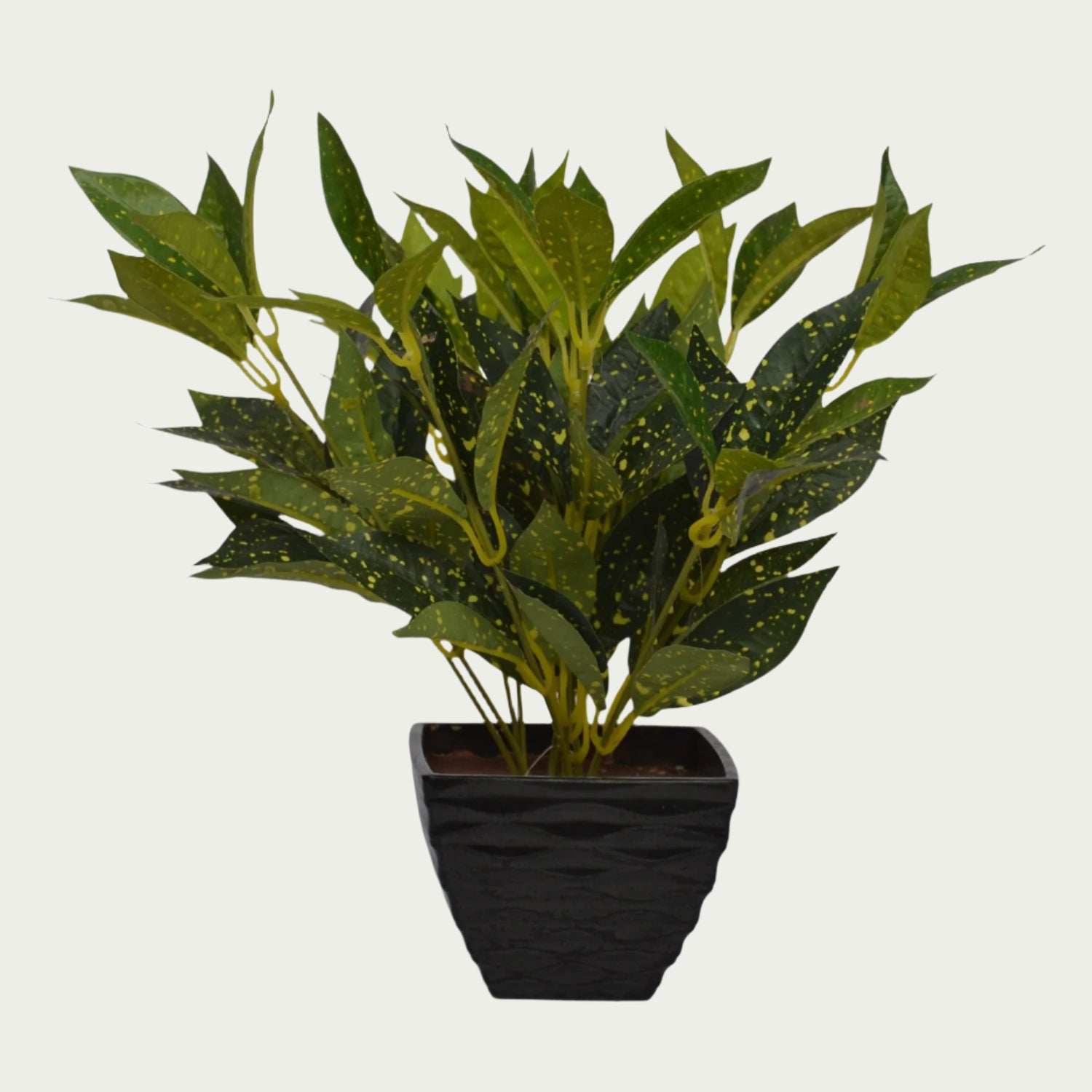 1 Ft Artificial Croton Bush – Faux Green Plant close-up highlighting realistic details