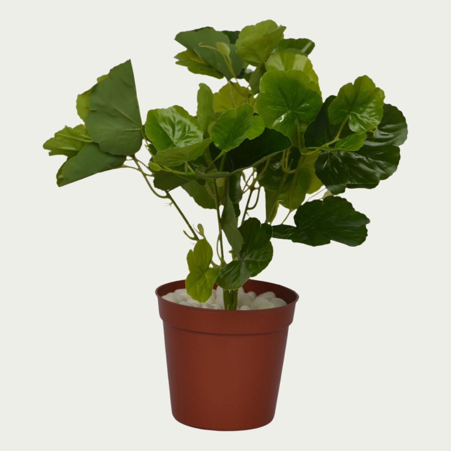 1 Ft Artificial Green Begonia Bush – Faux Green Plant set on a living room table