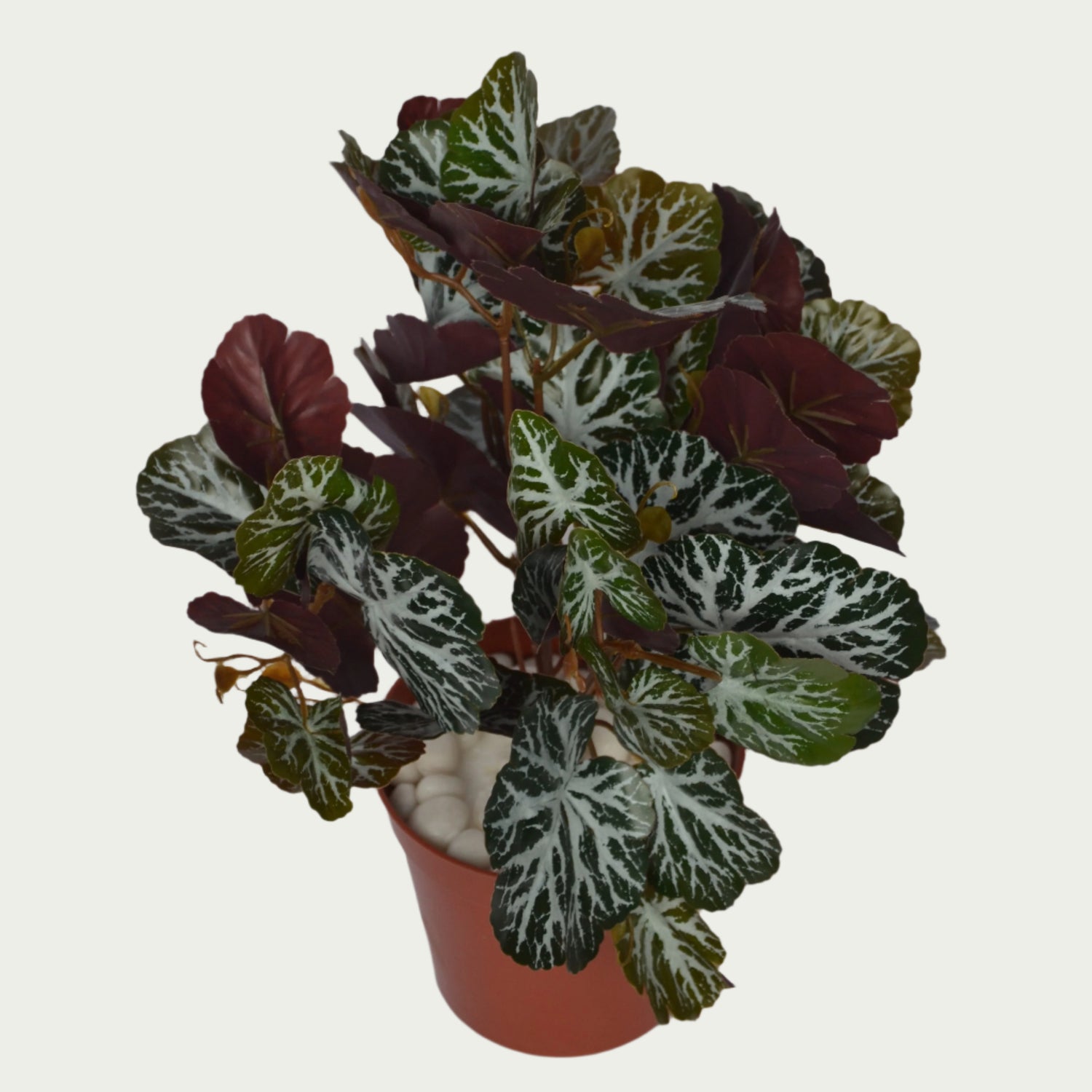 1 Ft Artificial Begonia Bush – Faux Green Plant as part of a decorative indoor arrangement