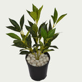 3 Ft Artificial Yellow Mini Croton Bush – Faux Green Plant placed in a stylish planter
