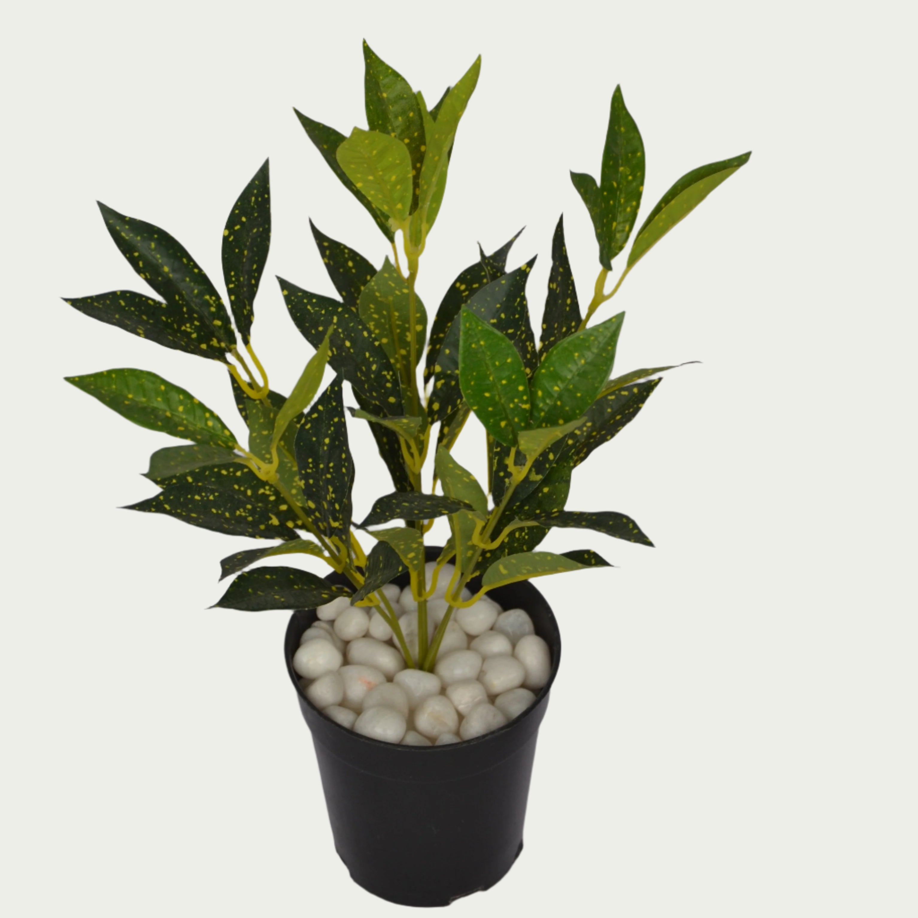 3 Ft Artificial Yellow Mini Croton Bush – Faux Green Plant placed in a stylish planter