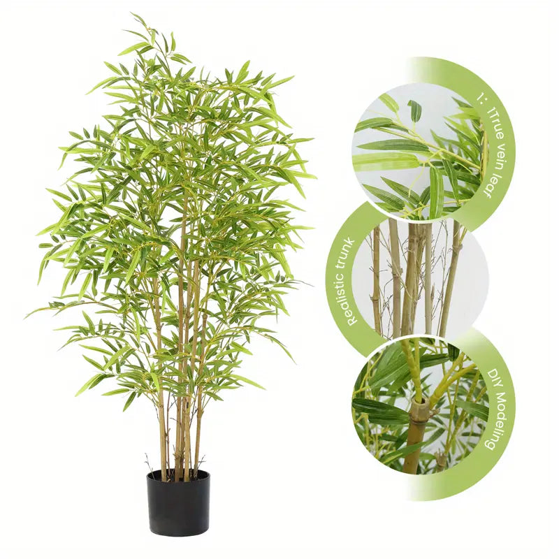 High-Quality Faux Bamboo Tree with Fabric Leaves and Natural Trunk