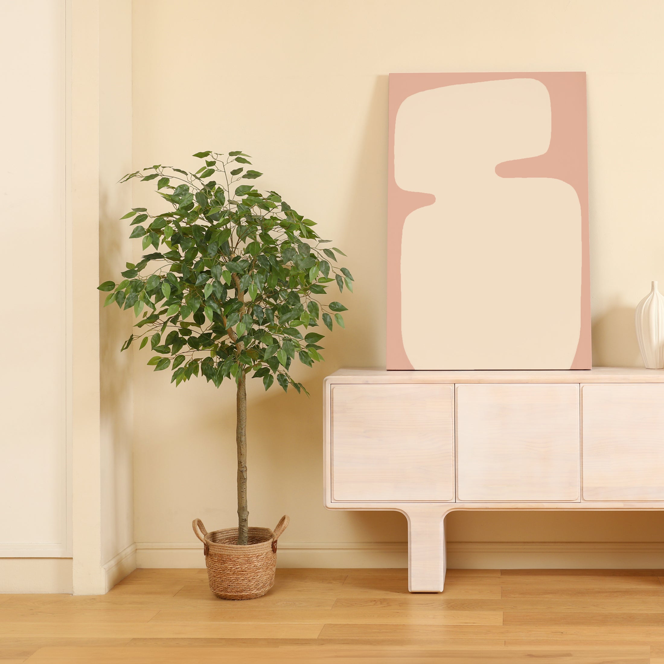 Premium Fabric and Wood Artificial Ficus Silk Tree for indoor décor