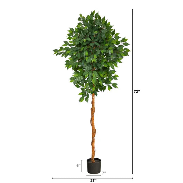 Decorative faux ficus tree with vibrant green leaves, adding a touch of nature to any setting.