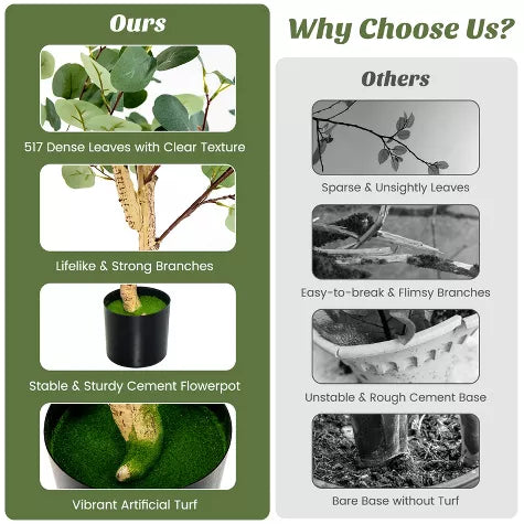 4 Ft Tangkula 5.5FT Artificial Eucalyptus Tree in Plastic Nursery Pot Tall Fake Eucalyptus Plants with 517 Silver Dollar Leaves for Indoor Outdoor – adds a lush green touch to interiors